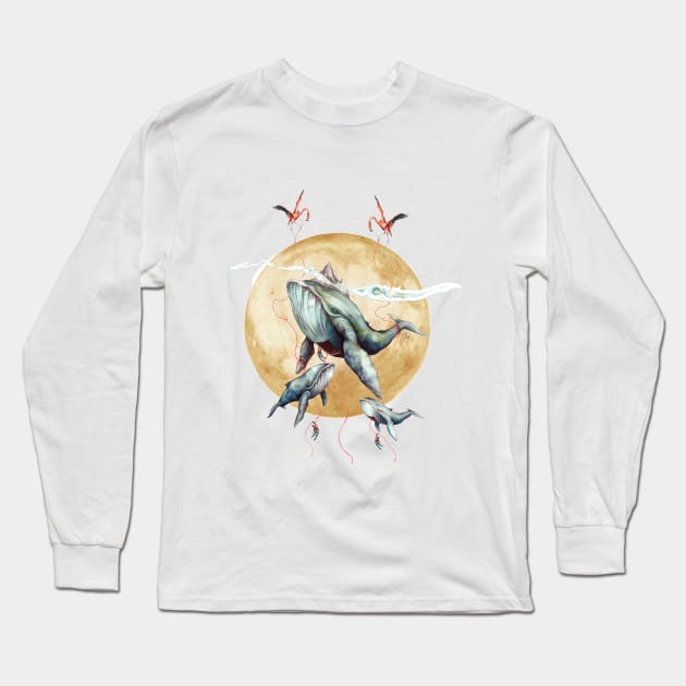 Flying Whales in the sky Long Sleeve T-Shirt by ILO_IreneLOrenzi